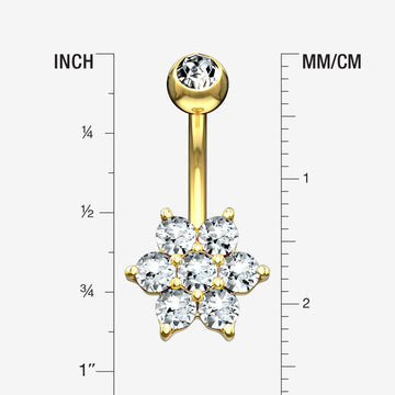 Detail View 1 of 14 Karat Gold Spring Flower Sparkle Prong Set Belly Button Ring-Clear Gem